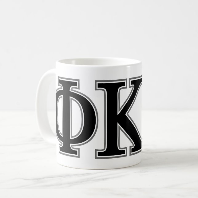 Phi Kappa Psi Greek Letters Black & Grey Logo Coffee Mug (Front Left)