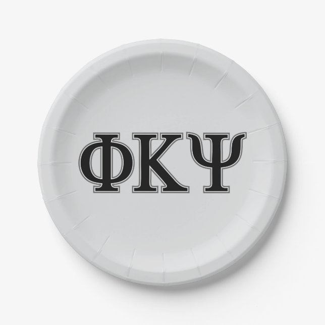 Phi Kappa Psi Greek Letters Black & Grey Logo Paper Plates (Front)