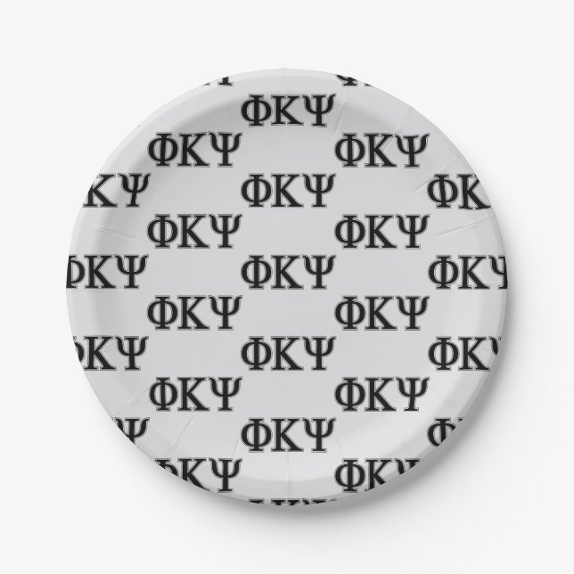 Phi Kappa Psi Greek Letters Black & Grey Logo Paper Plates (Front)