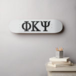 Phi Kappa Psi Greek Letters Black & Grey Logo Skateboard<br><div class="desc">This product proudly showcases the iconic Greek letters of Phi Kappa Psi Fraternity, presented in a bold black with a distinct grey outline. The block-style letters Phi (Φ), Kappa (K), and Psi (Ψ) are prominently displayed, creating a strong and recognizable symbol of the fraternity. This classic representation embodies the tradition,...</div>