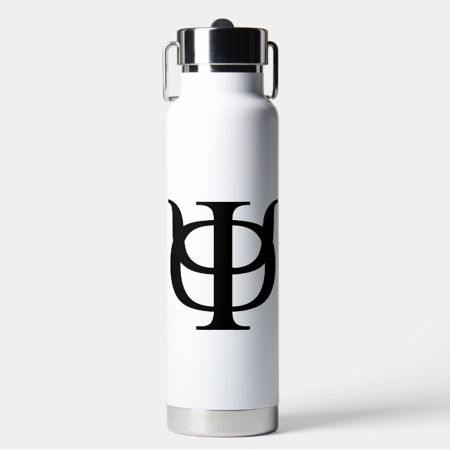 Phi Kappa Psi Greek Letters Black Logo Water Bottle (Front)