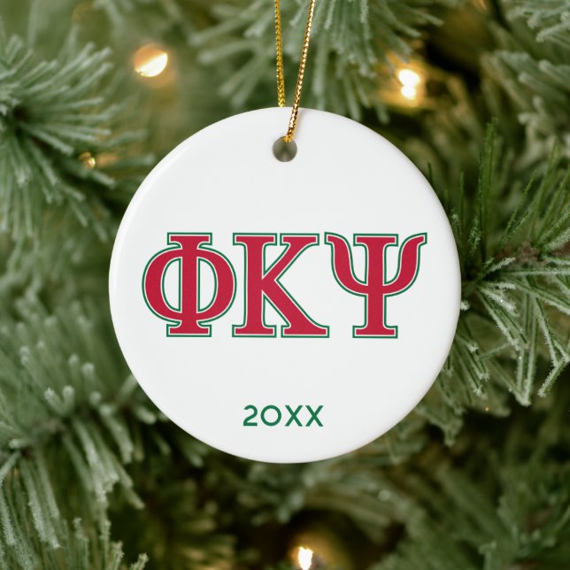 Phi Kappa Psi Greek Letters Red & Green Logo Ceramic Ornament (Tree)
