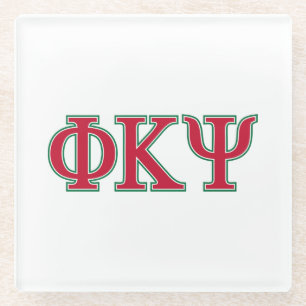 Phi Kappa Psi Greek Letters Red & Green Logo Glass Coaster