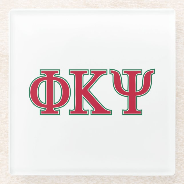 Phi Kappa Psi Greek Letters Red & Green Logo Glass Coaster (Front)