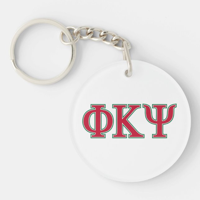 Phi Kappa Psi Greek Letters Red & Green Logo Keychain (Front)