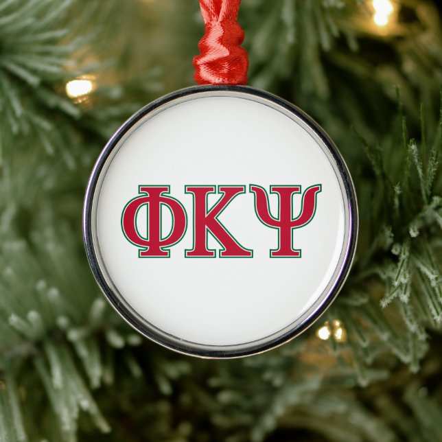 Phi Kappa Psi Greek Letters Red & Green Logo Metal Ornament (Tree)