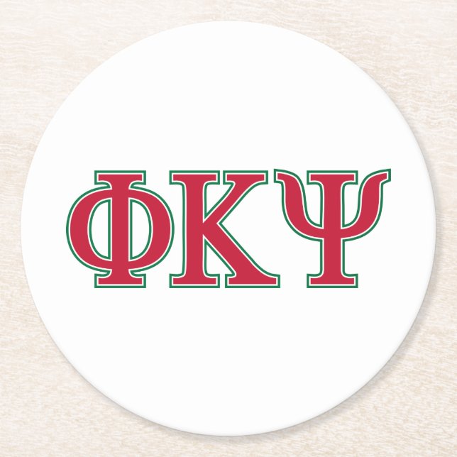 Phi Kappa Psi Greek Letters Red & Green Logo Round Paper Coaster (Front)