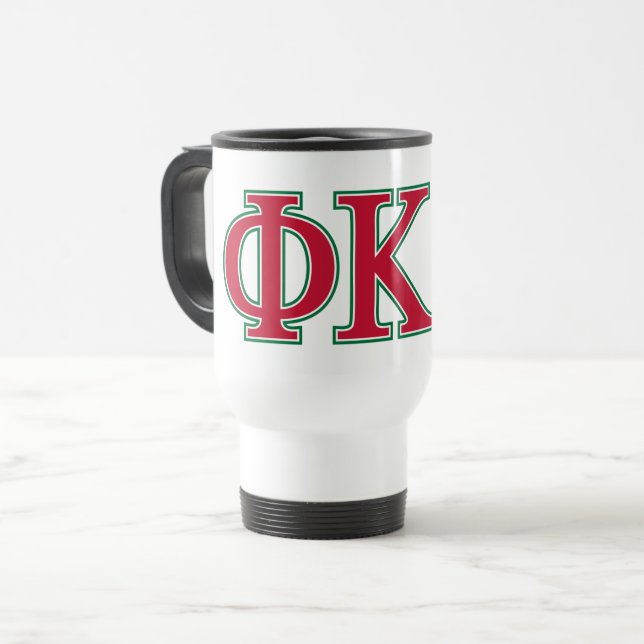 Phi Kappa Psi Greek Letters Red & Green Logo Travel Mug (Front Left)