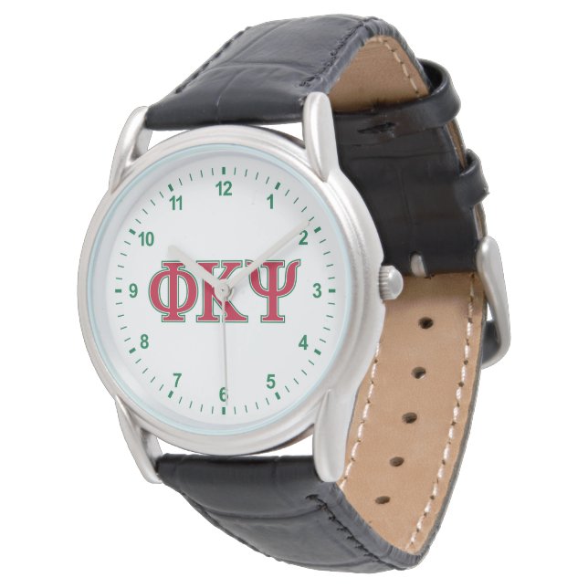 Phi Kappa Psi Greek Letters Red & Green Logo Watch (Angled)