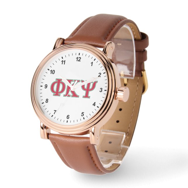 Phi Kappa Psi Greek Letters Red & Green Logo Watch (Angle)