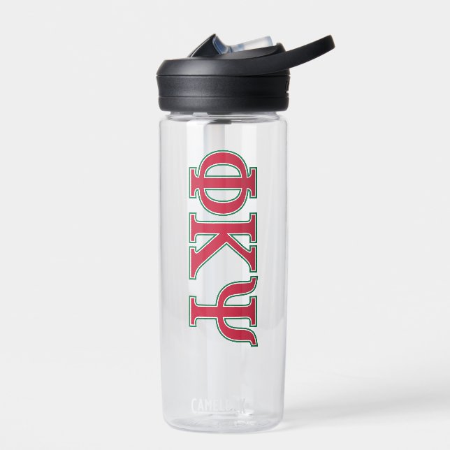 Phi Kappa Psi Greek Letters Red & Green Logo Water Bottle (Left)