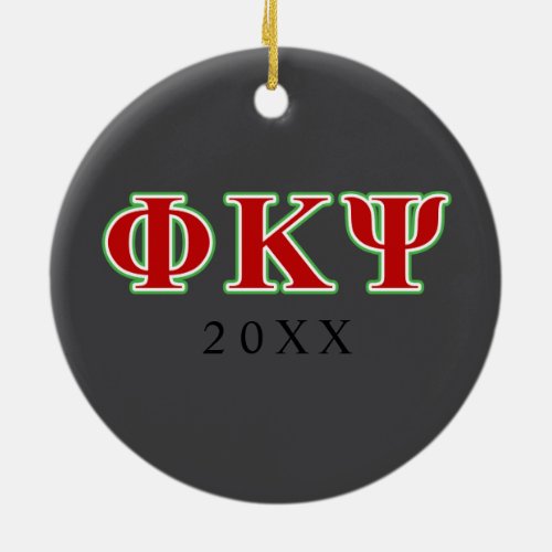 Phi Kappa Psi Red and Green Letters Ceramic Ornament