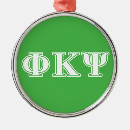Phi Kappa Psi White and Green Letters Metal Ornament