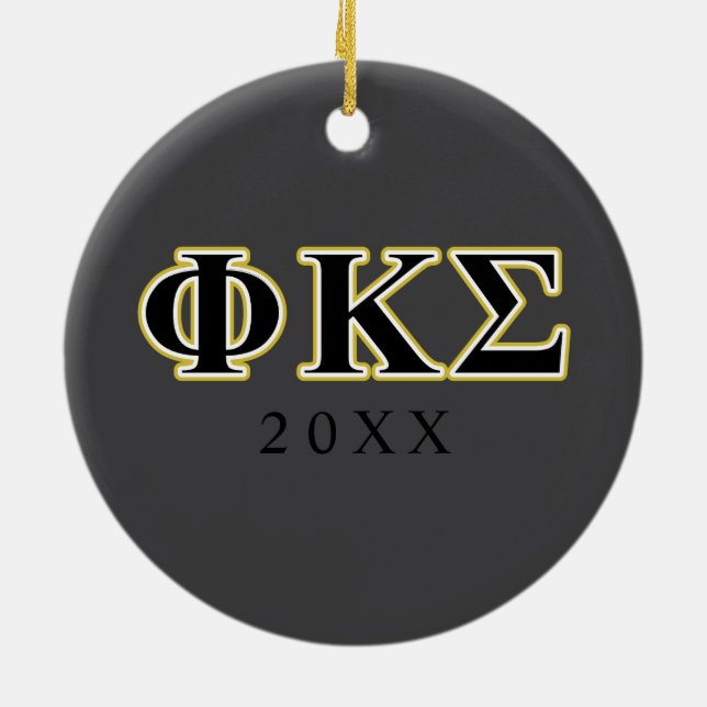 Phi Kappa Sigma Black and Gold Letters Ceramic Ornament (Back)