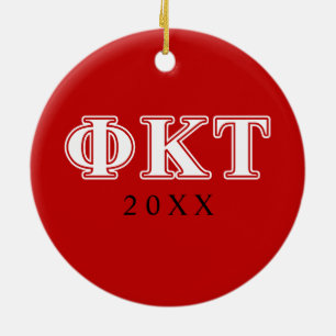 Phi Kappa Tau White and Red Letters Ceramic Ornament