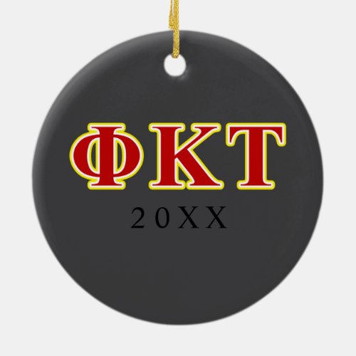 Phi Kappa Tau Yellow and Red Letters Ceramic Ornament