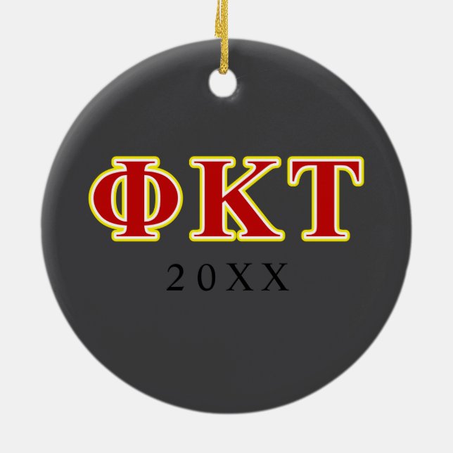 Phi Kappa Tau Yellow and Red Letters Ceramic Ornament (Back)
