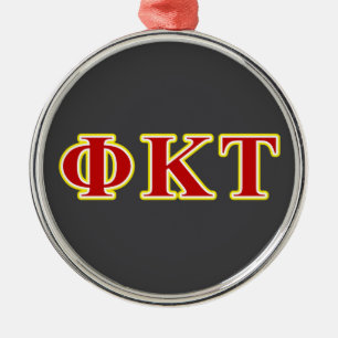 Phi Kappa Tau Yellow and Red Letters Metal Ornament