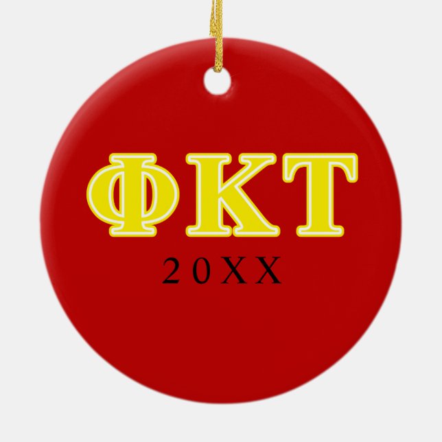 Phi Kappa Tau Yellow Letters Ceramic Ornament (Back)
