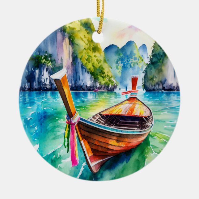 Phi Phi Island Krabi Longboat Thailand Ceramic Ornament (Front)