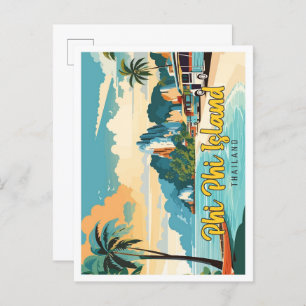 Phi Phi Island Thailand Vintage Art Travel Postcard