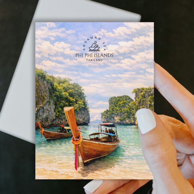 Phi Phi Islands, Andaman Sea | Watercolor Beach  Postcard (Phi Phi Islands, Andaman Sea | Watercolor Beach Postcard)