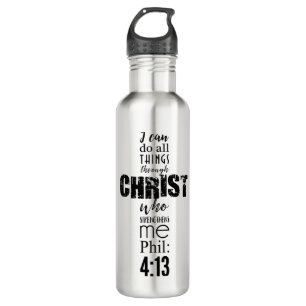 Phil 4:13 cross bk stainless steel water bottle