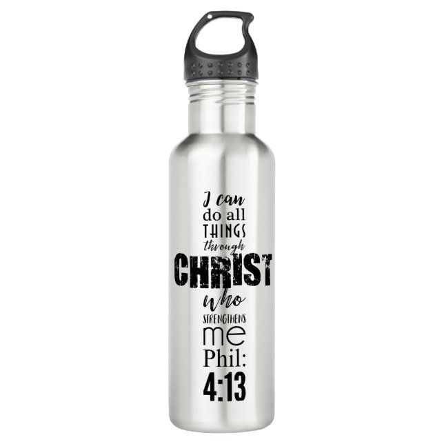 Phil 4:13 cross bk stainless steel water bottle (Front)