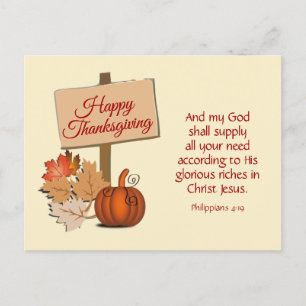 PHIL 4:19 My God Shall Supply   HAPPY THANKSGIVING Holiday Postcard