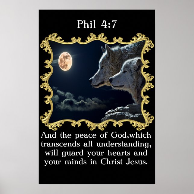 Phil 4:7 Wolves looking into the full moon. Poster (Front)