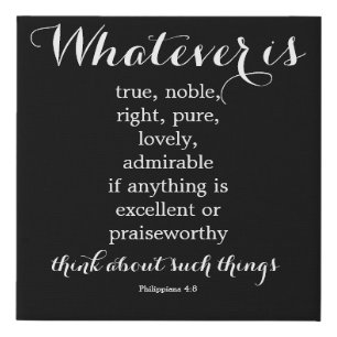 Phil 4:8 Scripture Wall Art Black Canvas Print