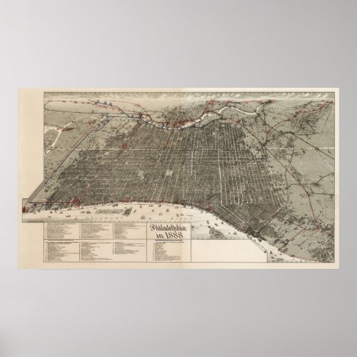 Philadelphia birdseye map  _ 1887 McFetridge Big Poster