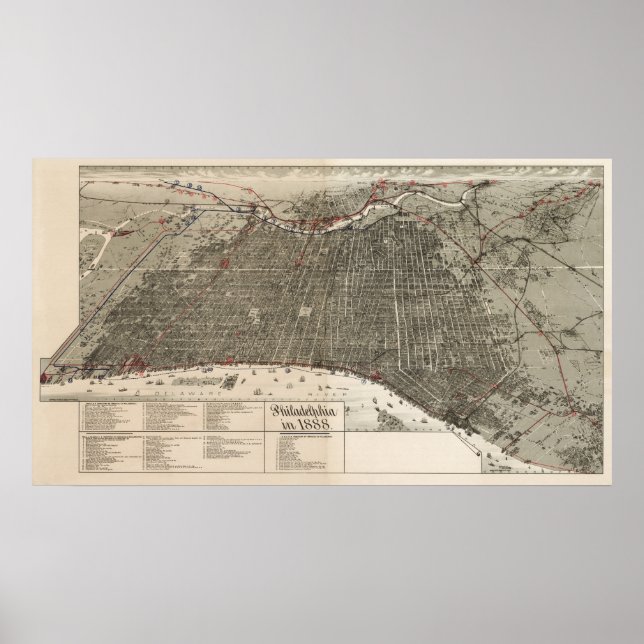 Philadelphia birdseye map  - 1887 (McFetridge) Big Poster (Front)
