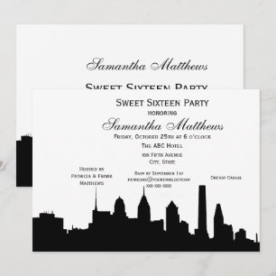 Philadelphia Black Skyline Silhouette Sweet 16 Invitation