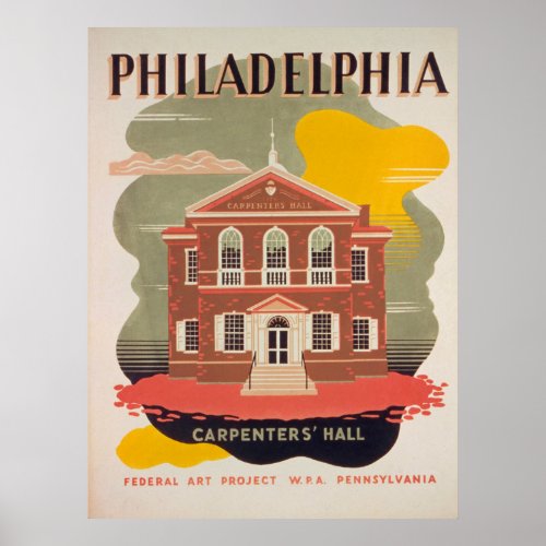 Philadelphia Carpenters Hall Vintage Poster