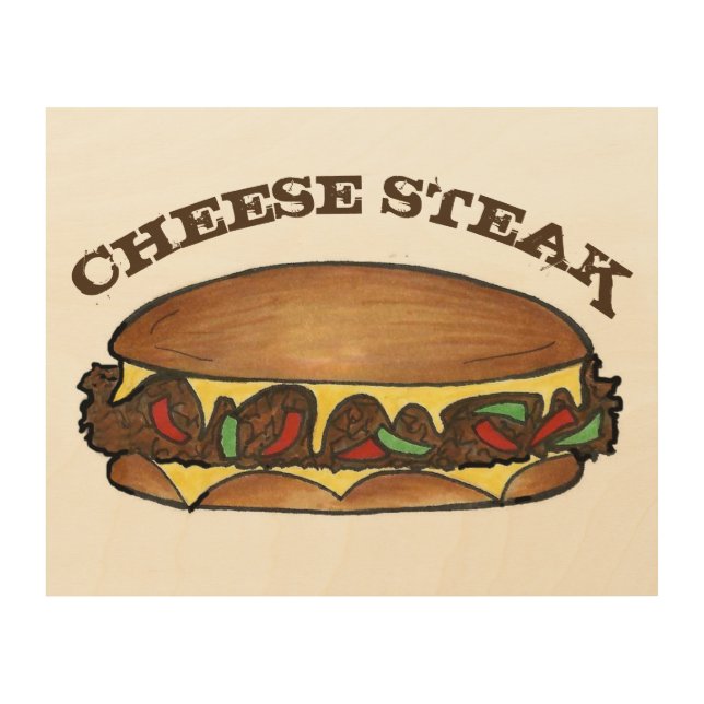Philadelphia Cheesesteak Cheese Steak Sandwich Wood Wall Decor (Front)