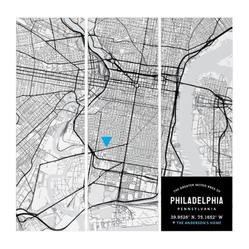 Philadelphia City Map  Home Location Marker Triptych