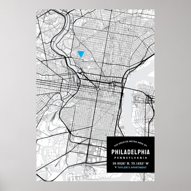 Philadelphia City Map + Mark Your Location  Poster (Front)