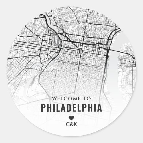 Philadelphia City Map  Wedding Welcome Classic Round Sticker