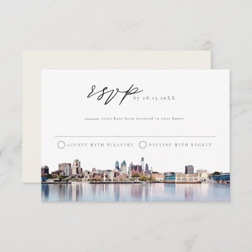 PHILADELPHIA City Skyline Watercolor RSVP Postcard