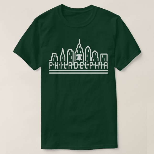 Philadelphia City Skyline White Liberty Bell Vinta T-Shirt (Design Front)