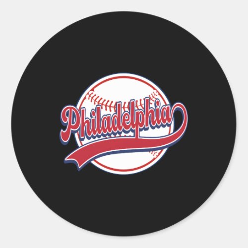 Philadelphia Cityscape Baseball Player Fans Classic Round Sticker