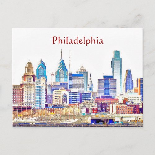 Philadelphia Color Sketch Postcard