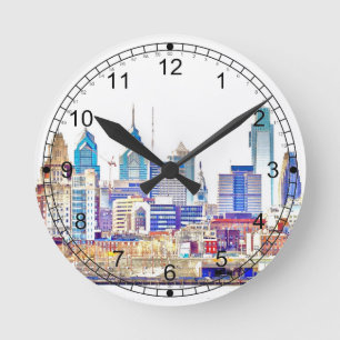 Philadelphia Color Sketch Wall Clock