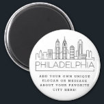 Philadelphia | Custom City Message or Slogan Magnet<br><div class="desc">A unique magnet favor representing the beautiful city of Philadelphia,  Pennsylvania.  
This keychain features a stylized illustration of the city's unique skyline with its name underneath.
Underneath the city name is a spot for your unique slogan or statement about your favorite city.</div>