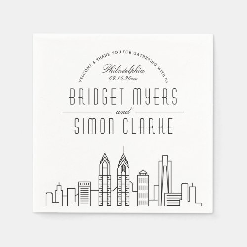 Philadelphia Deco Skyline  Wedding Event Napkins