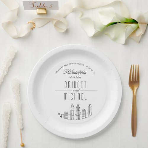 Philadelphia Deco Skyline  Wedding Event Paper Plates