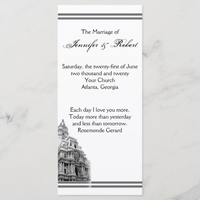 Philadelphia Destination Wedding Program (Front)