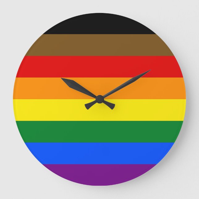 Philadelphia Eight Stripe Rainbow Pride Flag Large Clock (Front)