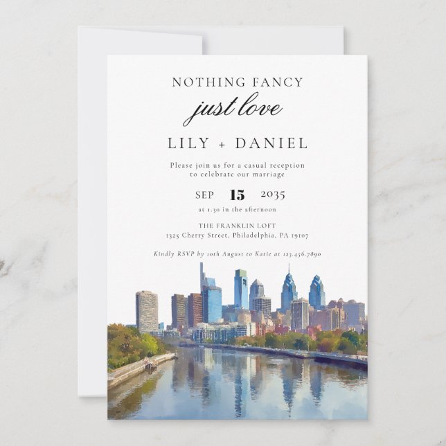 Philadelphia Elopement Wedding Reception Invitation (Front)